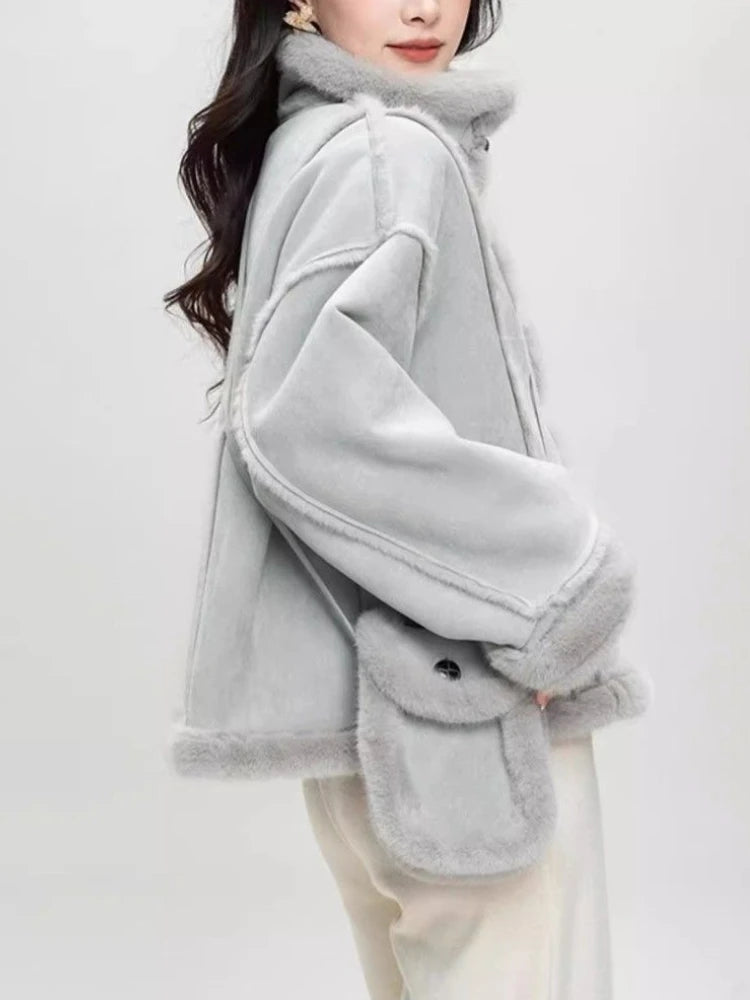 2025 Winter Fashion New Women's Simulated Fur Coat Thickened Imitation Fur Integrated Stand Collar Thickened Warm Coat