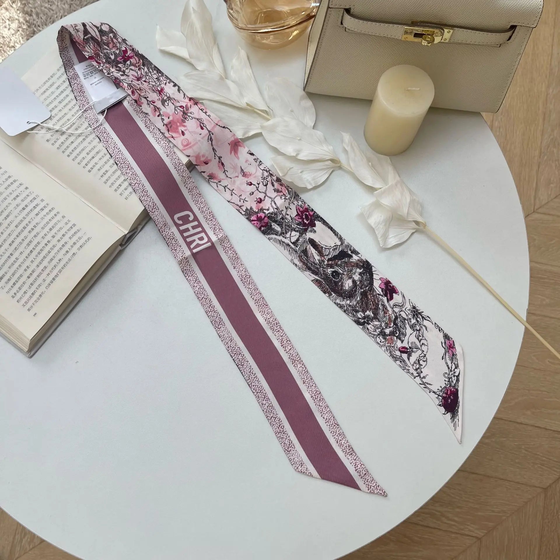 Brand CD Butterfly Around the World Women's Ribbon Scarf Twill Silk Mulberry Silk Long Small Silk Scarf Neckerchief Bags Tie tuzi red