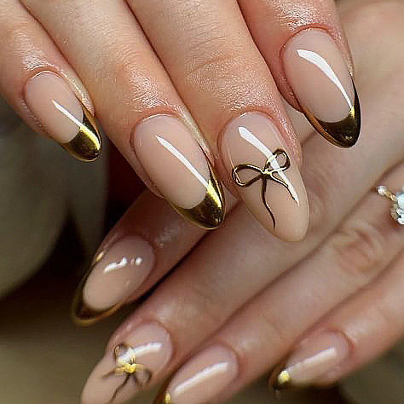 24pcs Short Almond Press on Nails French Black Bow Dot Print False Nails Wearable Reusable Spicy Girl Korean Fake Nails 1