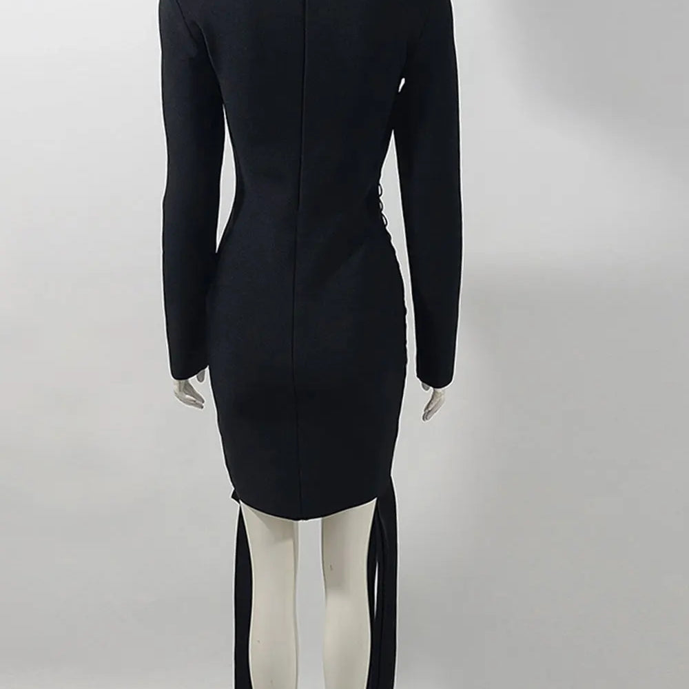 2024 New Women's Sexy Drawstring Strap Bandage Dress O-neck Long Sleeve Bodycon Mini Dress Cocktail Evening Party Vestidos