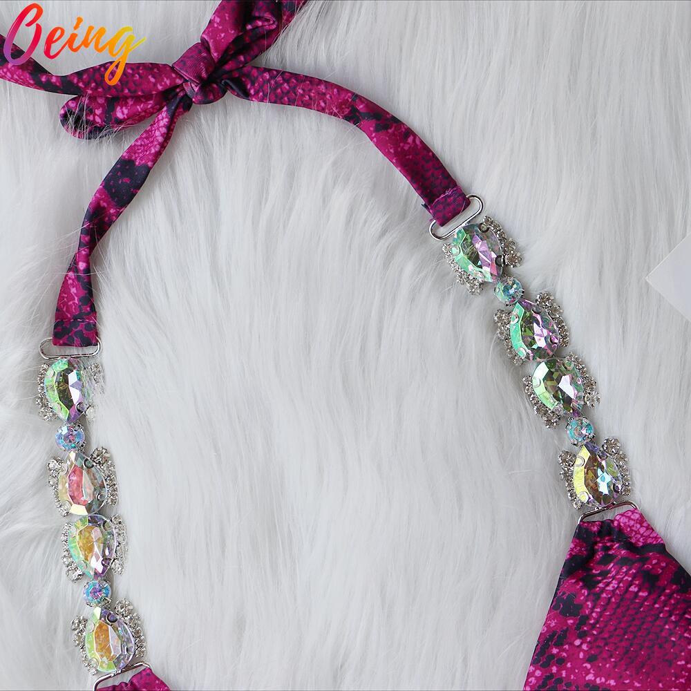 Sexy Bikini Diamonds Lace Up Pleated Thong Women Swimming Suit Push Up Bathing Suit Female Swimsuit Vacation Swimwear