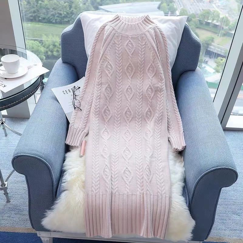 冬厚みのあるベルベットのセータードレスの女性の秋モックネックリブニットボトリングドレスエレガントで暖かい Vestido ミディコート付き
