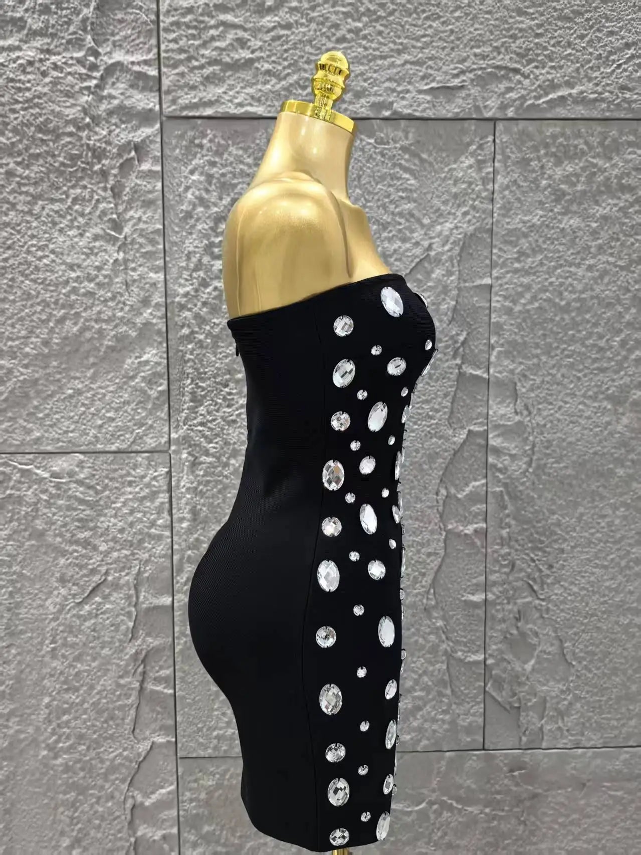 Sparkly Big Crystal Women Sexy Strapless Bodycon Mini Bandage Dress Fashion Nightclub Party Birthday Outfit Wholesale