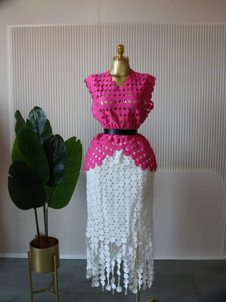 CM.YAYA Women Cutout O-neck Crop Top and Bodycon Midi Slim Maxi Long Skirt Suit 2025 Summer Vacation Sexy Two 2Piece Set Outfits