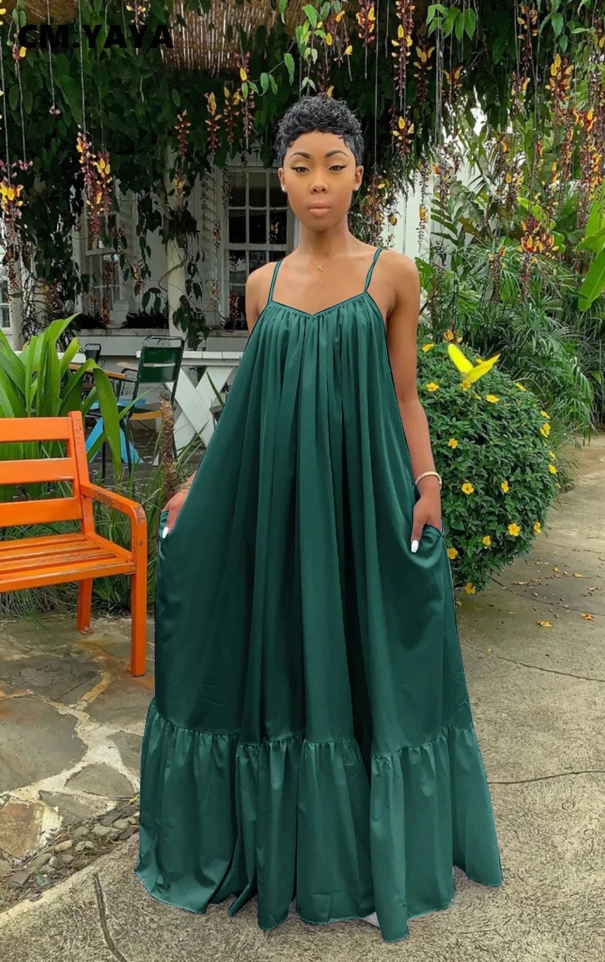 CMYAYA Women Summer Long Maxi Dress Sexy Sleeveless Strap Loose Beach Party Night Club Bandage Female S-5XL Dresses Vestido