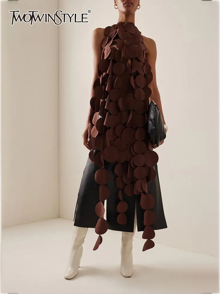 Solid Backless Dresses For Women O Neck Sleeveless Patchwork Lace Up Temperament Slimming Dress Female Fashion New