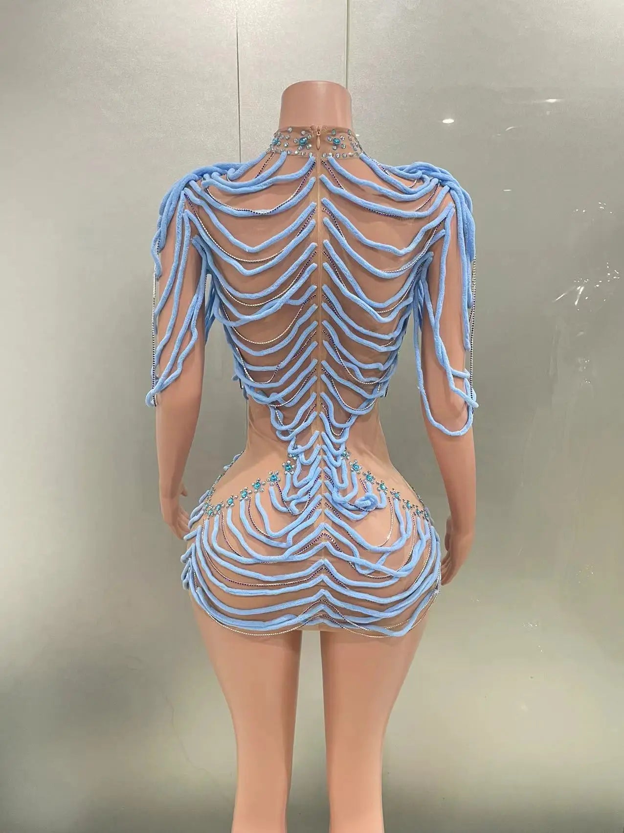 STOCK Women Sexy Mesh See Through Bodycon Mini Dress Celebrate Nightclub Party Performance Costume Stage Wear Birthday Outfit