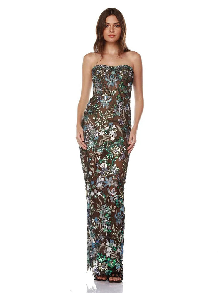 Celebrity Party Dresses For Women 2024 Summer Holiday Wear Sexy Sleeveless Embroidery Design Long Gowns AS PICTURE