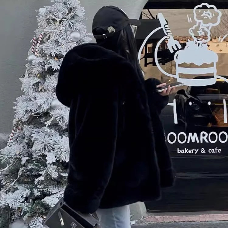 Lautaro Autumn Winter Thickened Warm White Reversible Faux Fur Coat Women with Fake Fur Inside Loose Luxury Cute Fluffy Jacket