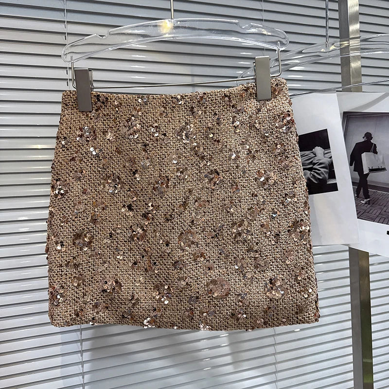 Winter New Fashion Elegant Style Fur Collar Quilted Jacket For Women Tweed A-line Short Skirt Female Trend 11A07592 only Skirt