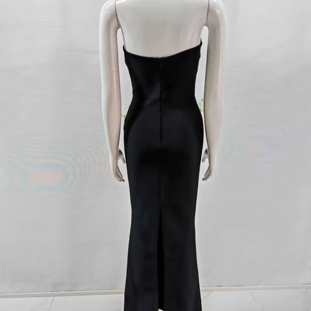 2025 New Spring Women Sexy Strapless Big Beading Bodycon Long Maxi Dress Fashion Celebrate Evening Party Birthday Dress Vestido