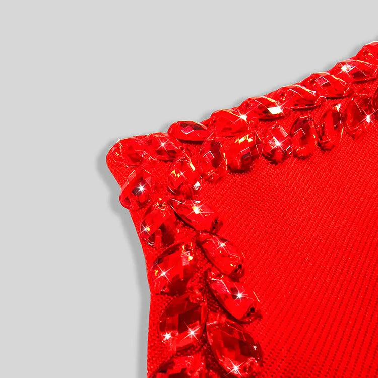 2025 Sexy Women'S Light Luxury Bead Design Red Bandage Dress Strapless Sleeveless Bodycon Backless Long Dresses Party Vestidos