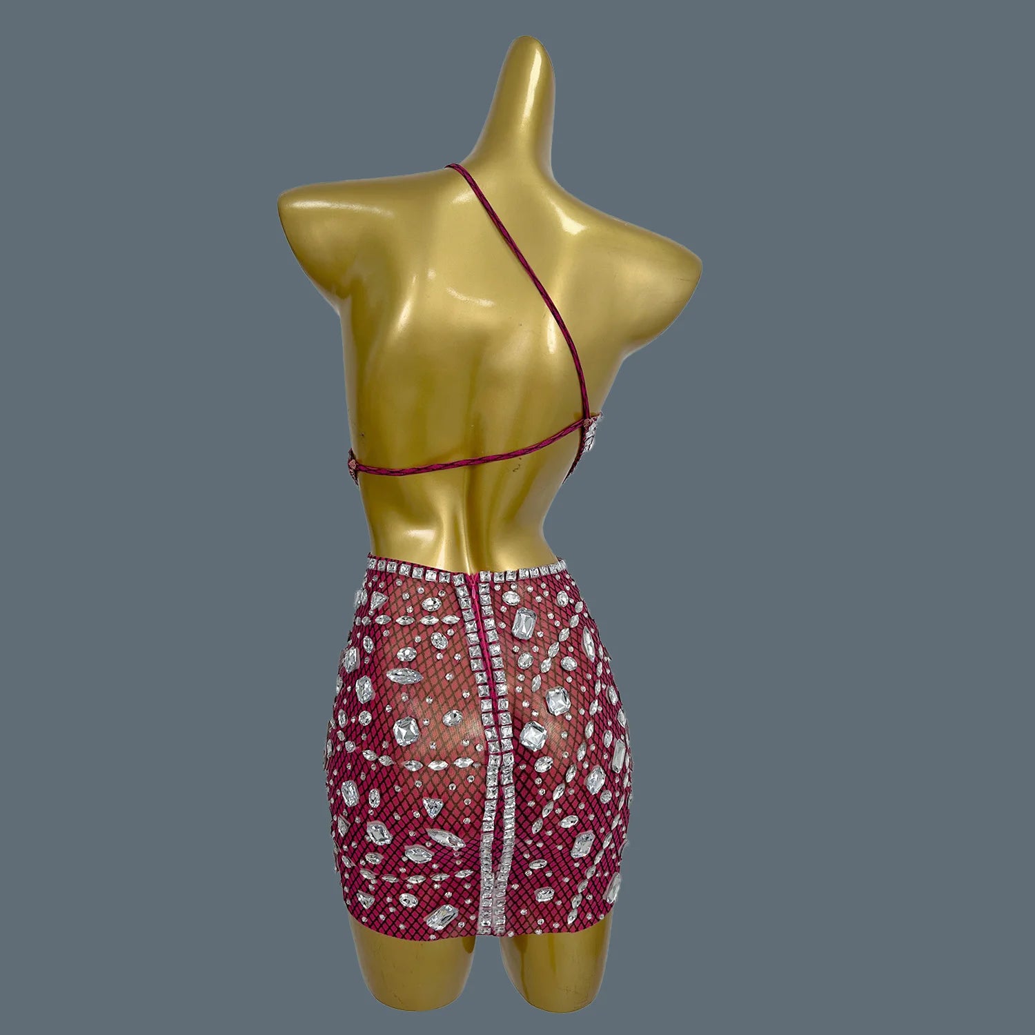 Luxury Women Sparkly Diamonds Backless Hole Sexy Party Mini Dress Performance Club Stage Singer Dancer Wear Party Gown Juanlian