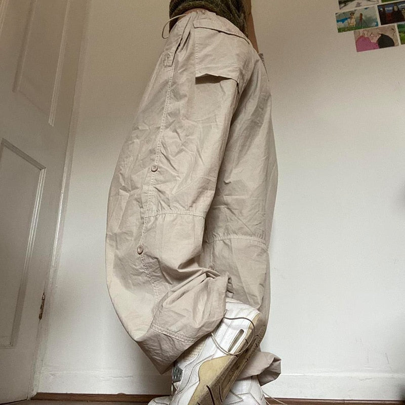 Pantalon de jogging décontracté pour femmes, Vintage, couleur unie, taille basse, Baggy avec cordon de serrage, jambes larges, survêtement, Streetwear, Cargo