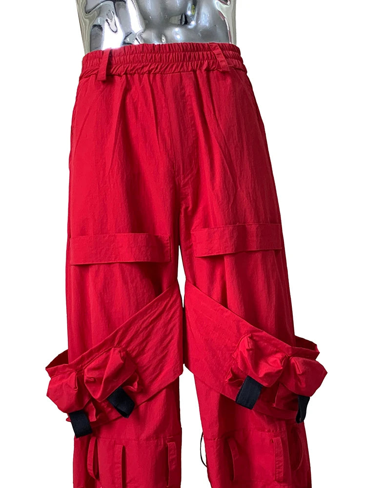Lautaro Autumn Long Red Waterproof Nylon Cargo Techwear Pants Cyberpunk for Men Many Pockets Luxury Designer Emo Clothes 2025