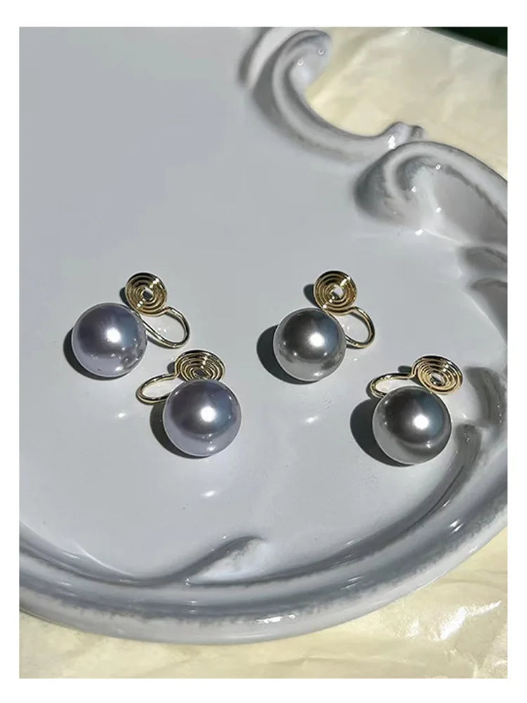 ALA Rising|L Gray Pearl Elegant Women Earing Unique Design Women Fashion Accessaries Office Lady Earing V 8mm