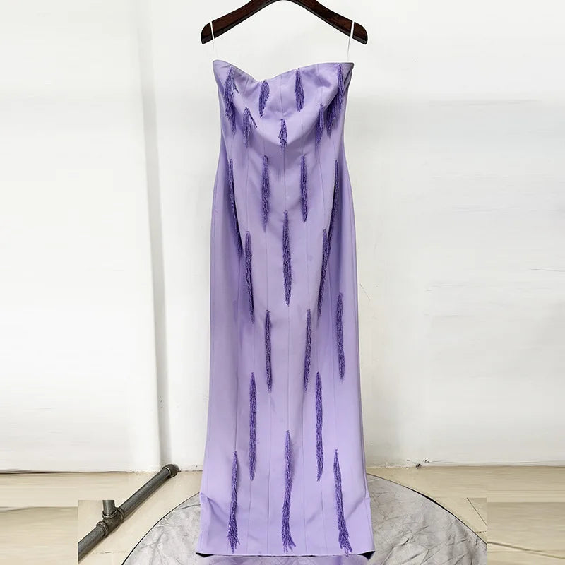 Purple Slimming Spliced Bead Elegant Dresses for Women Strapless Sleeveless Temperament Dress Female Clothing New PURPLE
