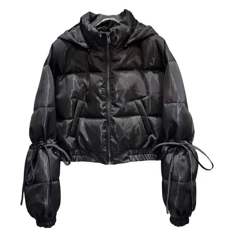 Winter New Street Fashion Solid Color Hooded Warm Jacket For Women Versatile Zipper Cotton-padded Coat Female 11A07489