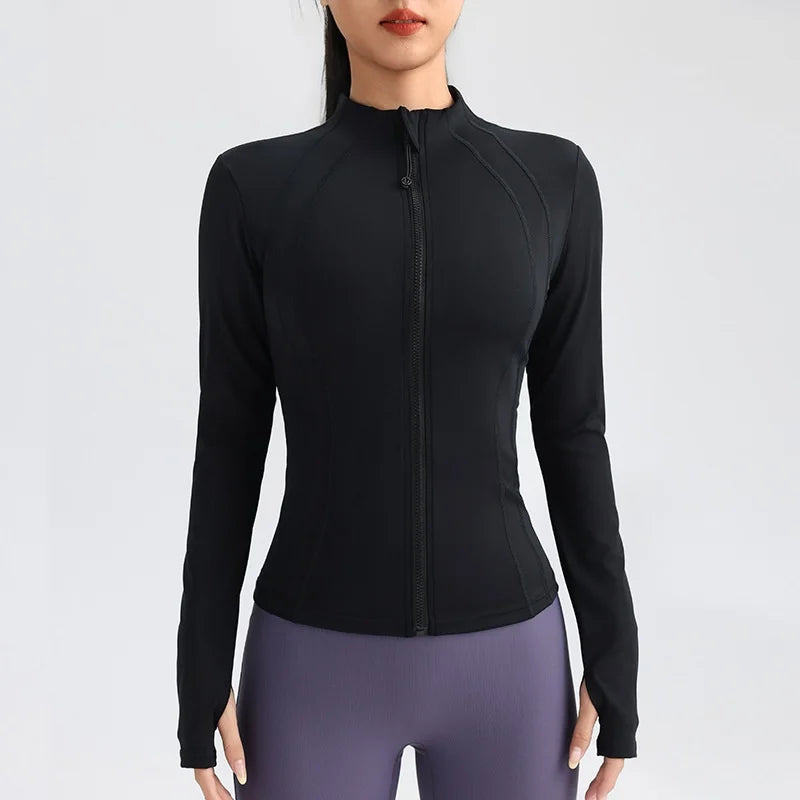 New Popular Yoga Clothes Fashion Zipper Fitness Jacket Quick Drying Yoga Shirt Anti-wrinkle Long Sports Shirt Yoga Sportswear black yoga clothes