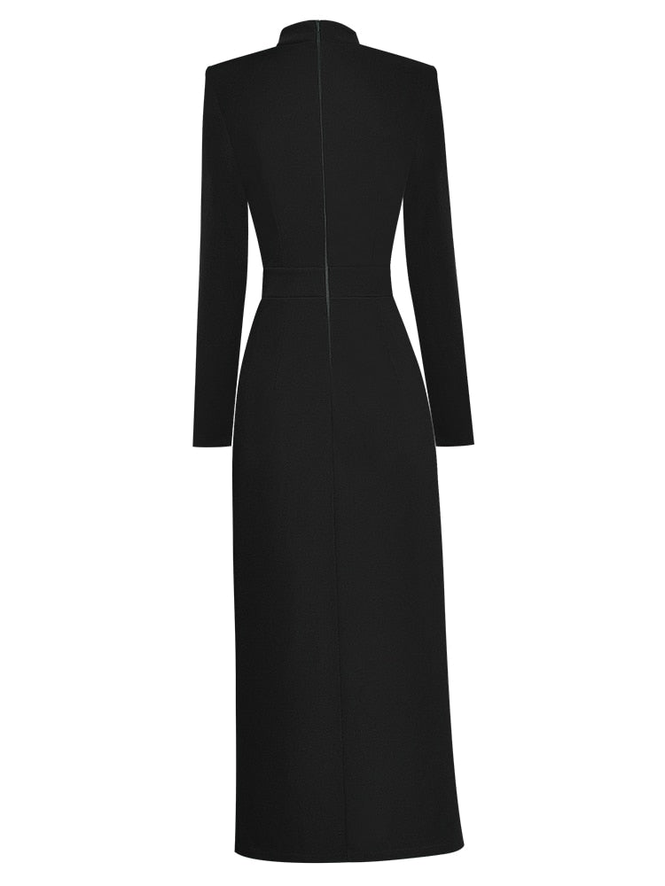 ZJYT 滑走路秋ミディドレス女性 2023 エレガントなブラックグリーン Vestidos 長袖ストレートパーティーローブファムプラスサイズ XXL