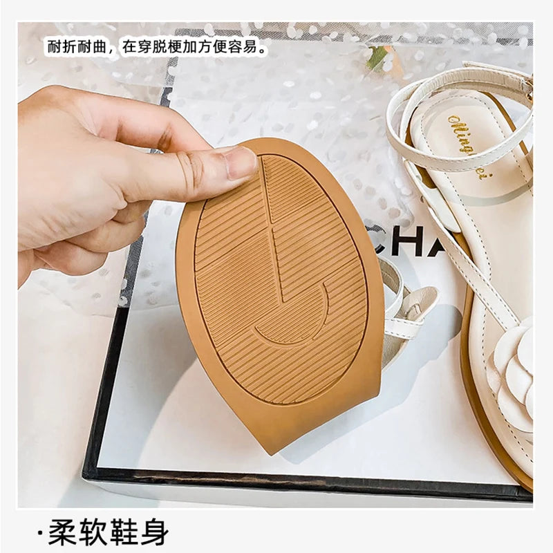 2023 new summer women's sandals fashion flower design Korean style party and work wear ladies casual flat shoes Large size 41-43