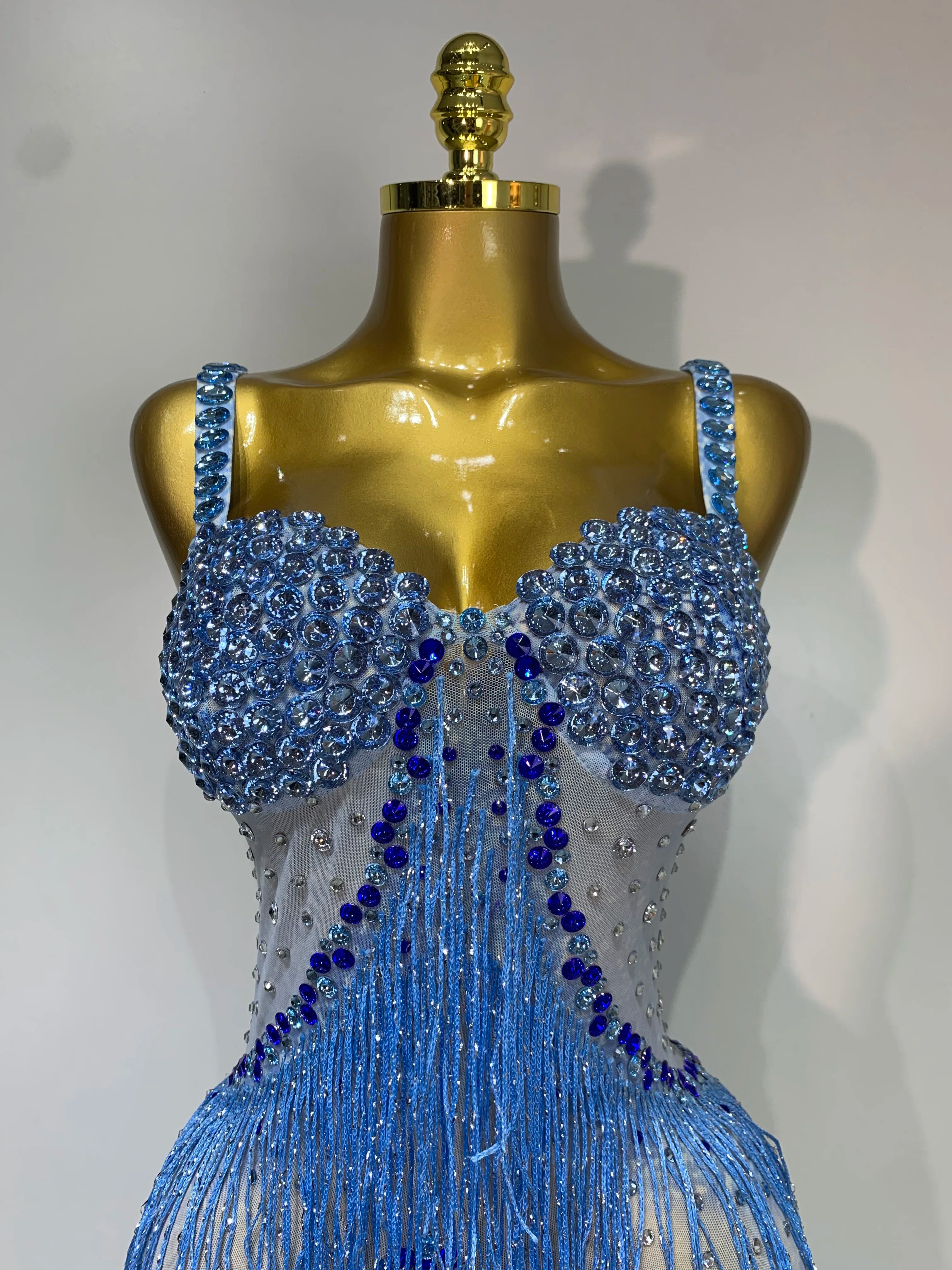 Sparkly Rhinestones Fringes Maxi Long Dress Women Sexy Transparent Elagant Evening Party Birthday Dress Photo Shoot Outfit