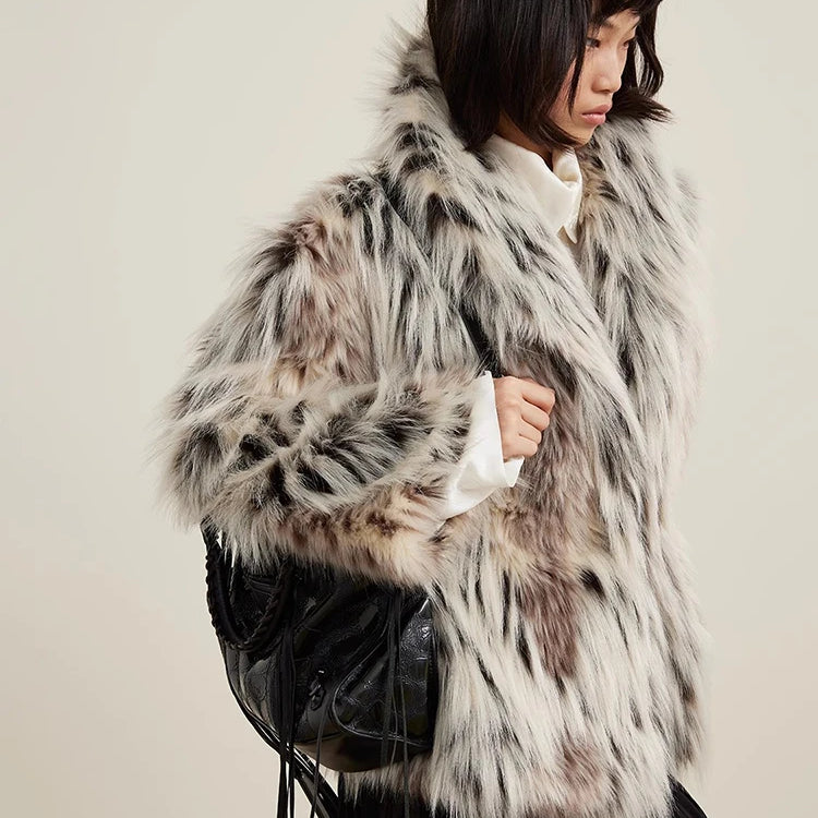 Lautaro Spring Autumn Winter Colorful Thickened Warm Hairy Shaggy Faux Fox Fur Coat Women Short Loose Luxury Fluffy Jacket 2025