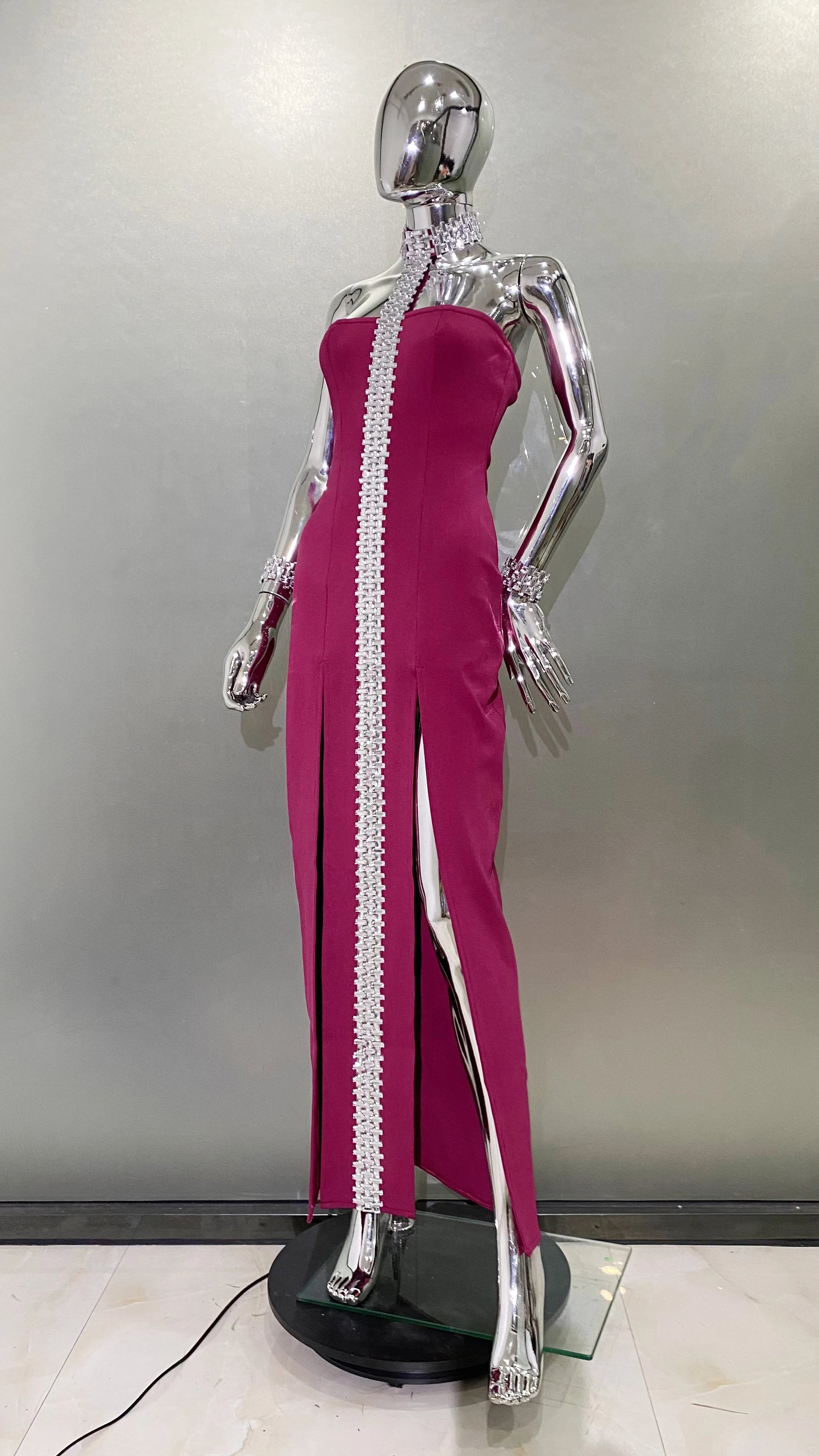 Purple Black Sparkly Crystal Women Sexy Off the Shoulder Halter Bodycon Long Bandage Dress Elegant Evening Party Prom Dress