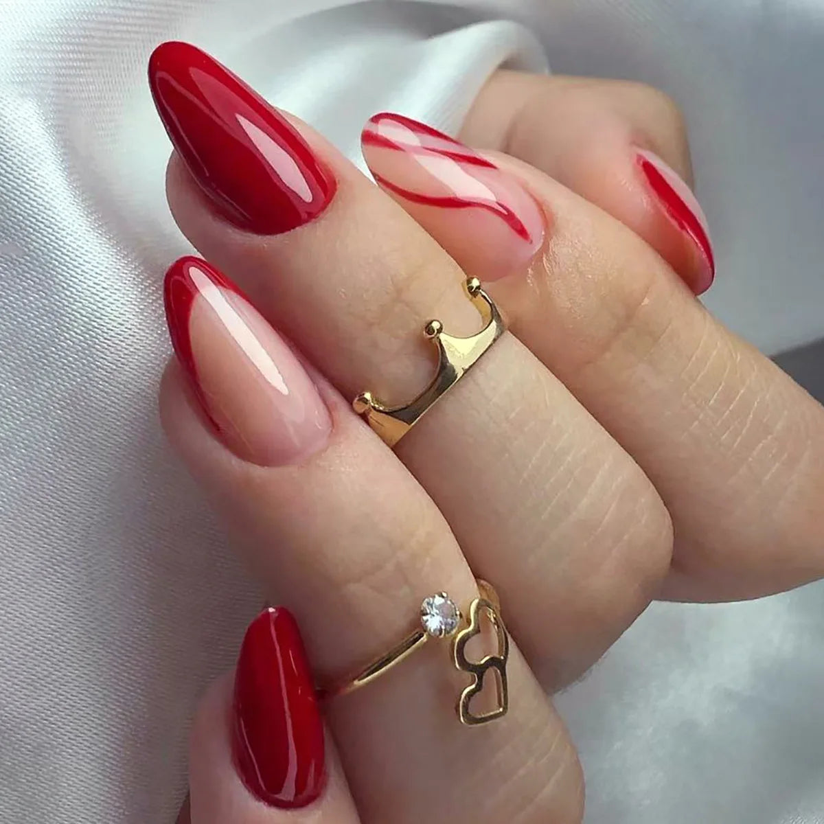 24Pcs Simple Wine Red Fake Nail with Glue Mid-length Almond Press on False Nails Wearable Round Head Oval Full Cover Nail Tips 3033