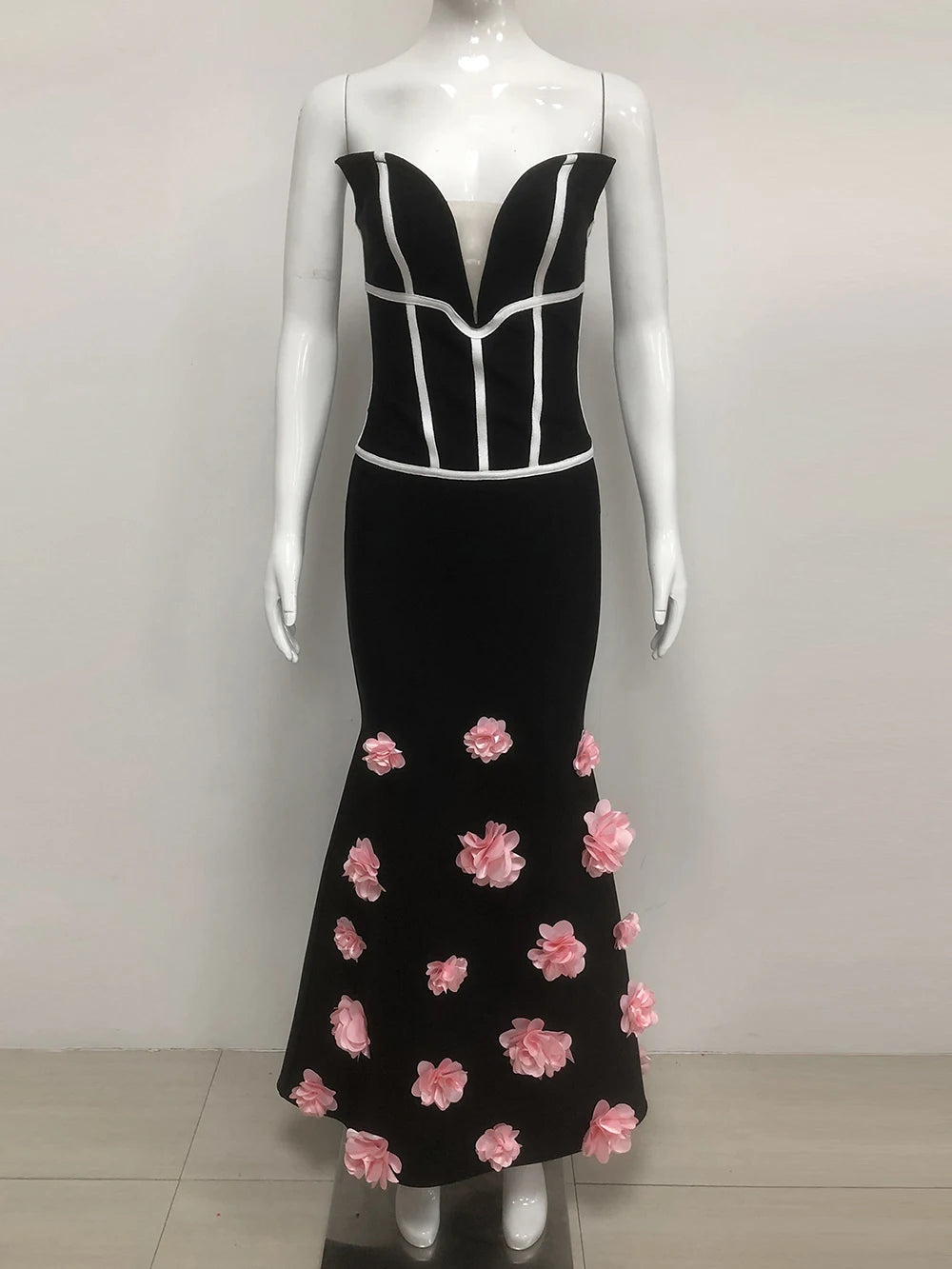 Sexy Off Shoulder 3D Flowers Bandage Mermaid Dresses Womens Strapless Evening Party Formal Long Dress Birthday Prom Vestidos