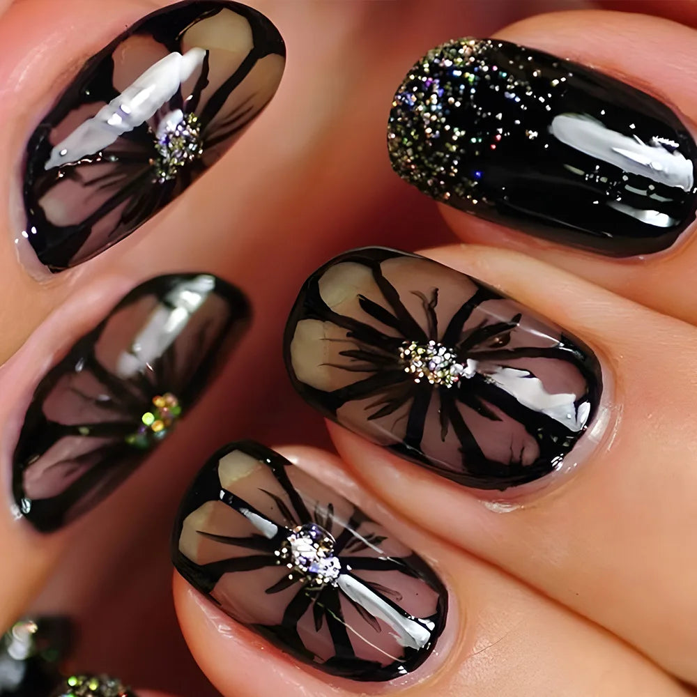 24pcs/set short medium long fake nails for Spring summer season gradient peach flowers butterfly heart press on false nail art 1853