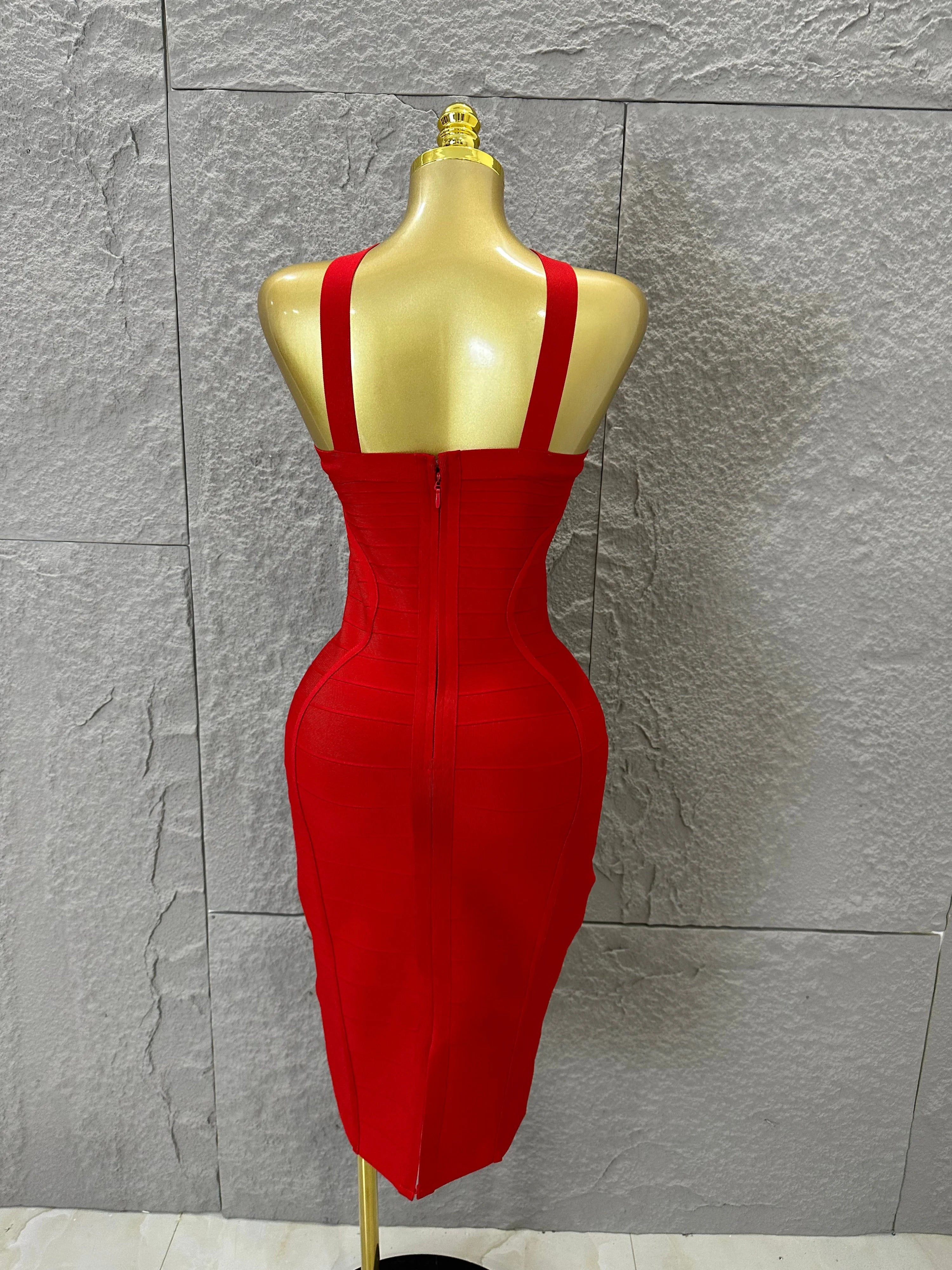 Elegant Red Halter Neck Mini Dress Women Sexy Criss Cross Strap Bandage Form-Fitting Outfit Cocktail Party Costume