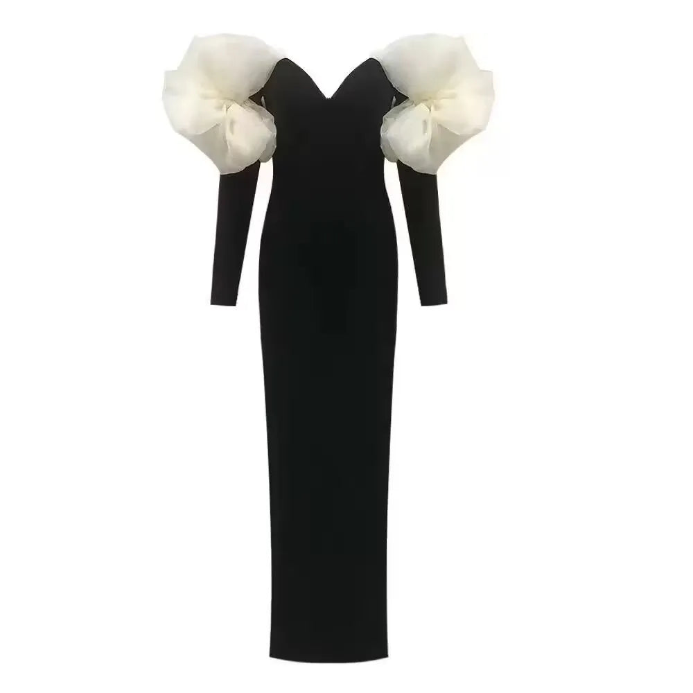 2025 Stereoscopic Flower Sexy Off The Shoulder Ankle Lenght Bandage Dress Woman Birthday Party Vestido Celebrity Party Outfit White Flower