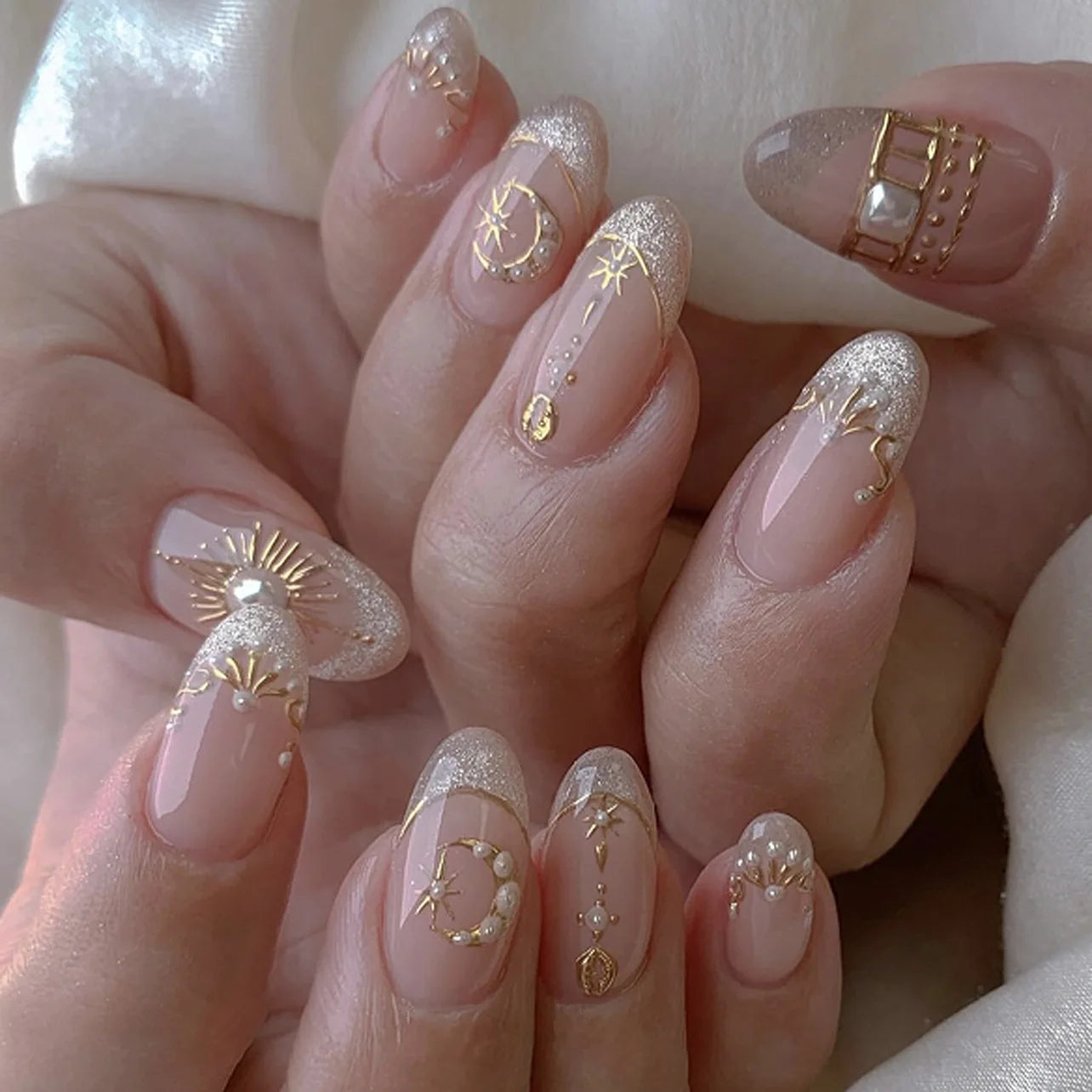 24pcs French Almond Press on Nails Flower Pattern Fake Nails False Nails Artificial Tips Накладные Ногти Uñas Postizas Mujer 네일팁 2
