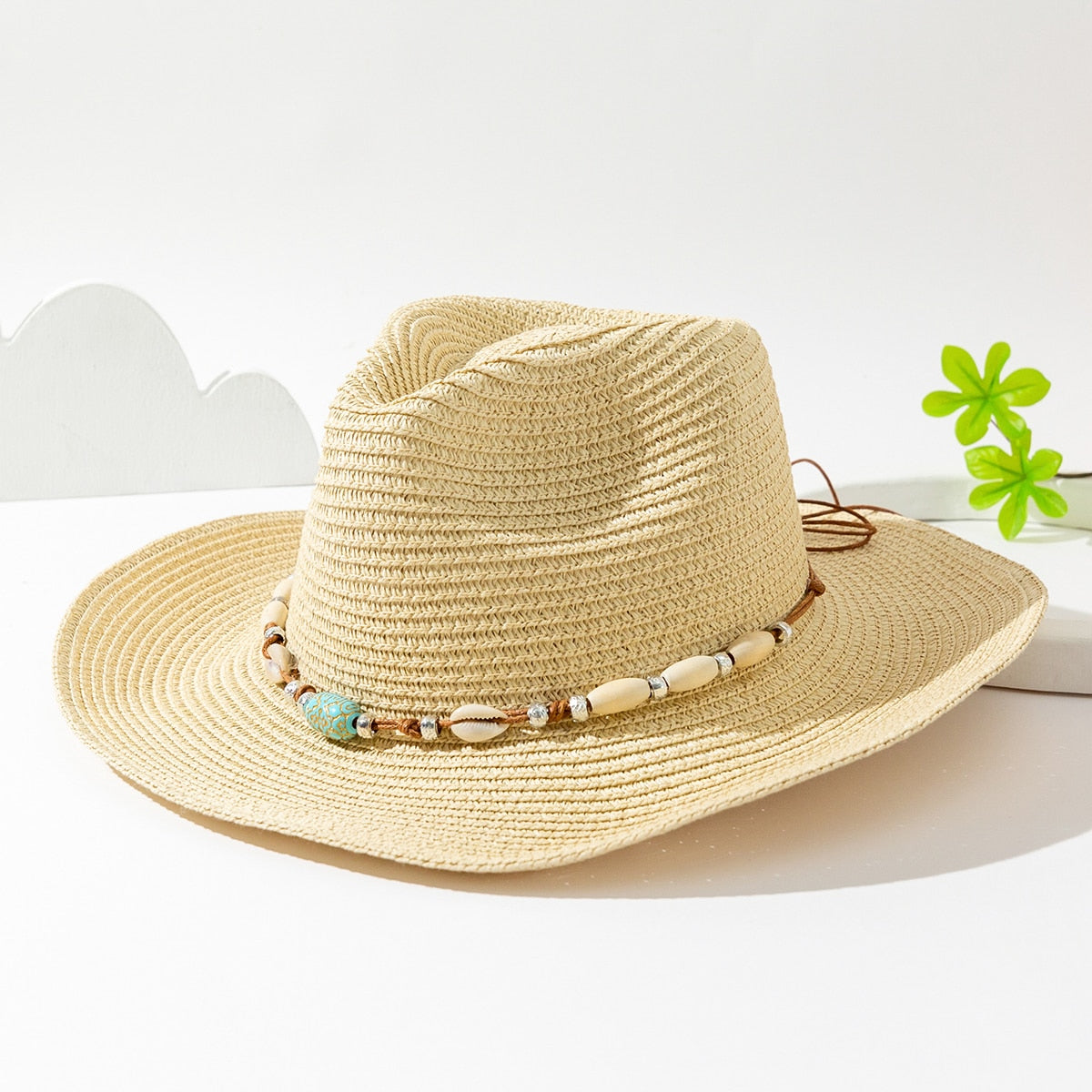 Wholesale Women Pink Tassel Cowboy Hat Floppy Beach Hats Summer Straw Hats Ladies UV Protection Hat Panama Sun Hat beige 2