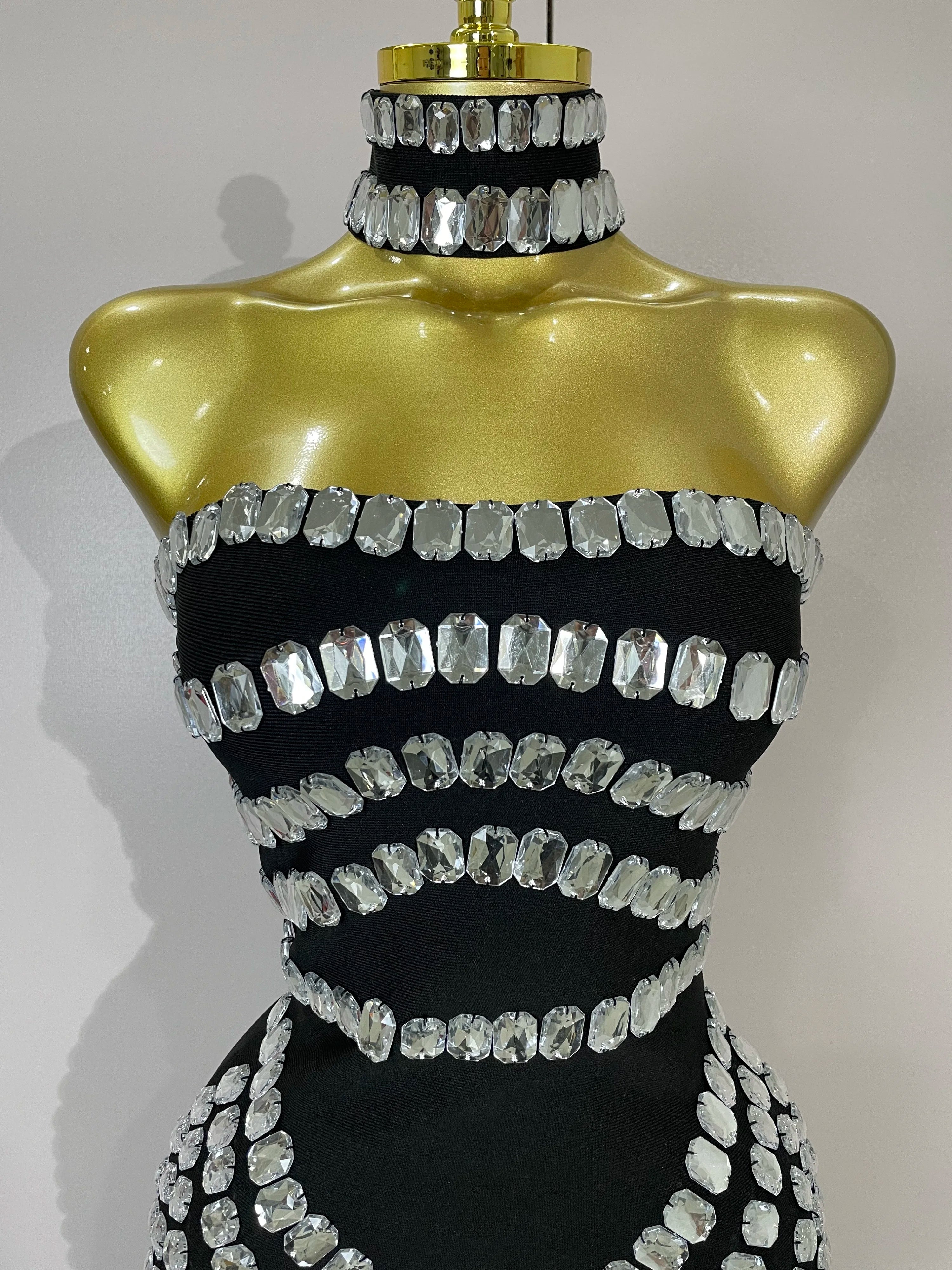 2025 Women Sexy Backless Strapless Black Beading Long Bandage Bodycon Dress Celebrity Elegant Evening Luxury Birthday Dresses