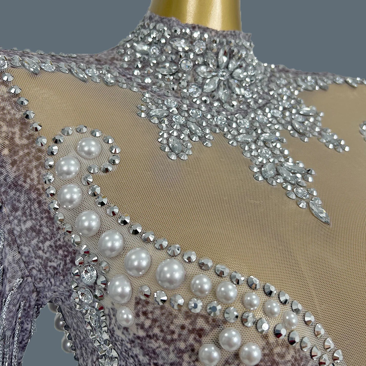 Sparkly Diamonds Pearls Celebrity Bodysuit Women Sexy Performance Dance Costume Singer Show Stage Wear Nightclub Outfit Yanhui