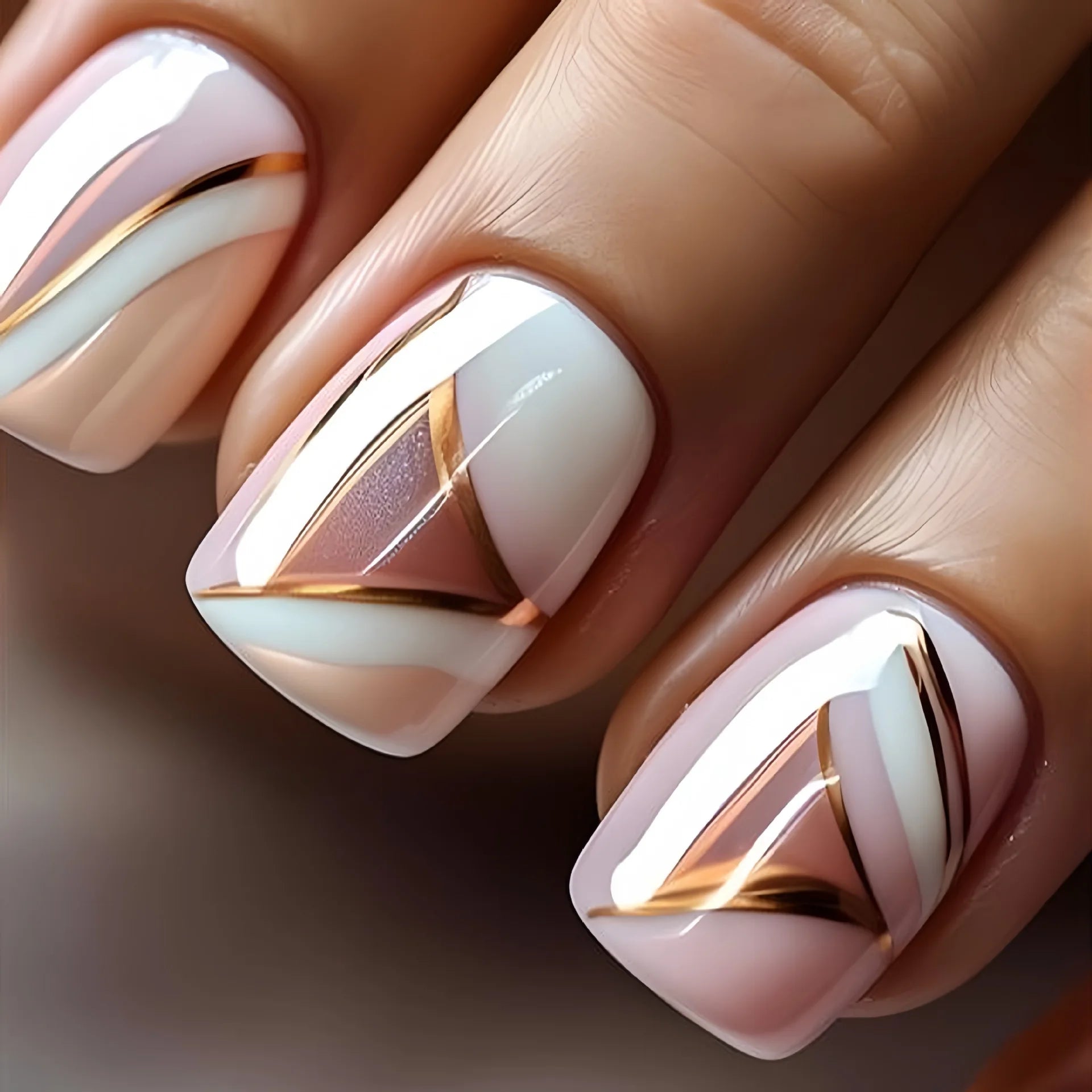 24pcs Short Square False Nails French Pink Sparkling Stripe Design Finished Nails Sweet Full Cover Detachable Press on Nail Tips 1