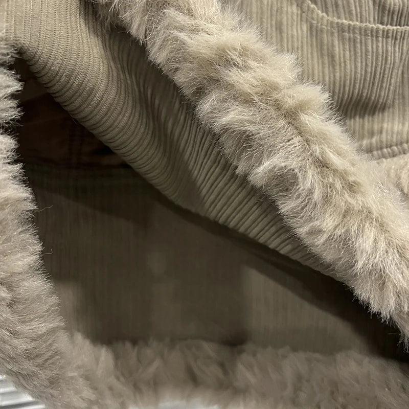 Autumn Winter New Style Corduroy Lapel Loose Fur Coat For Women Patchwork High Waist Shorts Skirt Female 11A07636