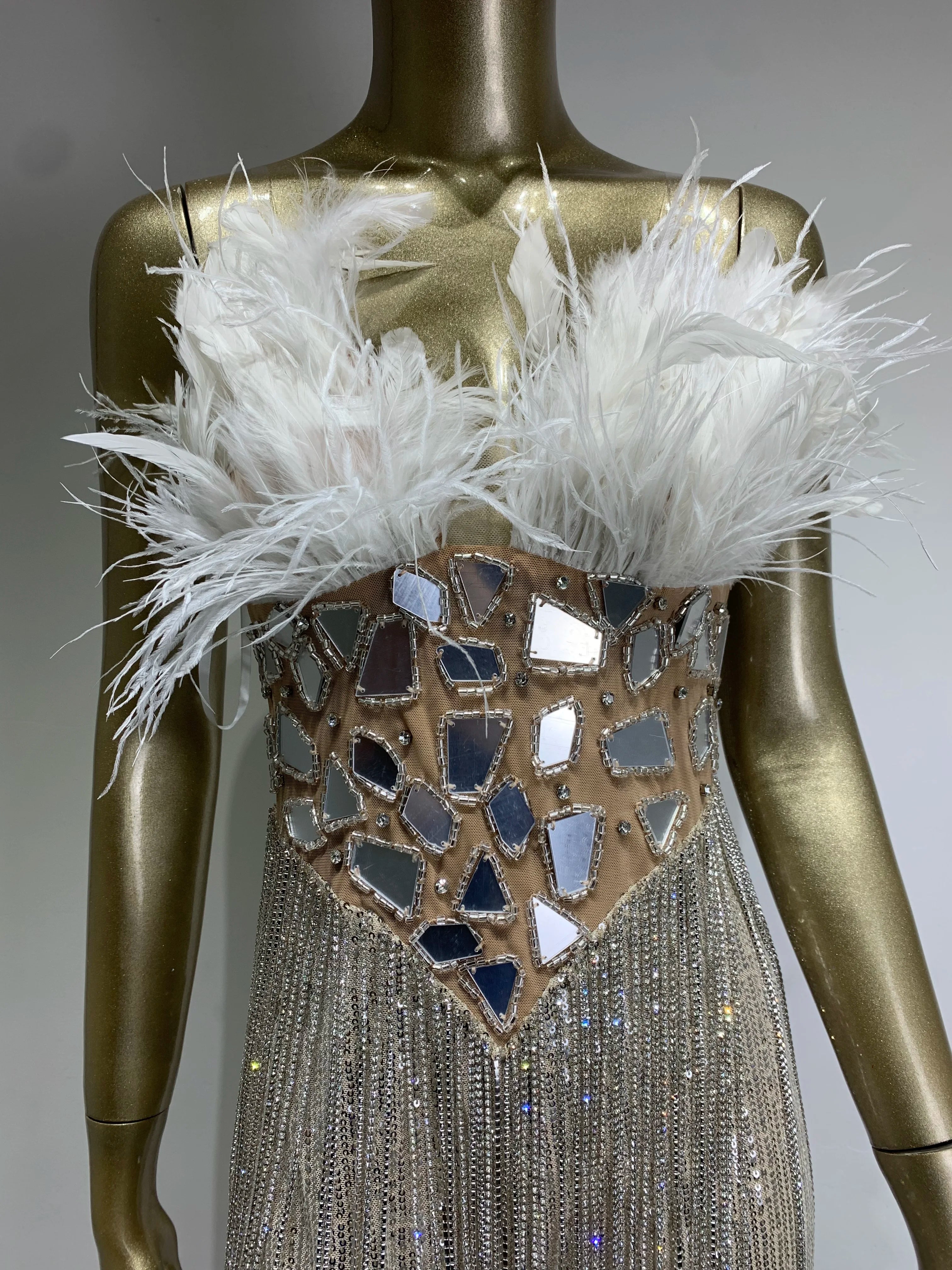 Women Summer Sexy Strapless Backless Mirror Feather Diamonds Sparkly Mini Bodycon Dress 2024 Elegant Evening Party Dress Vestido