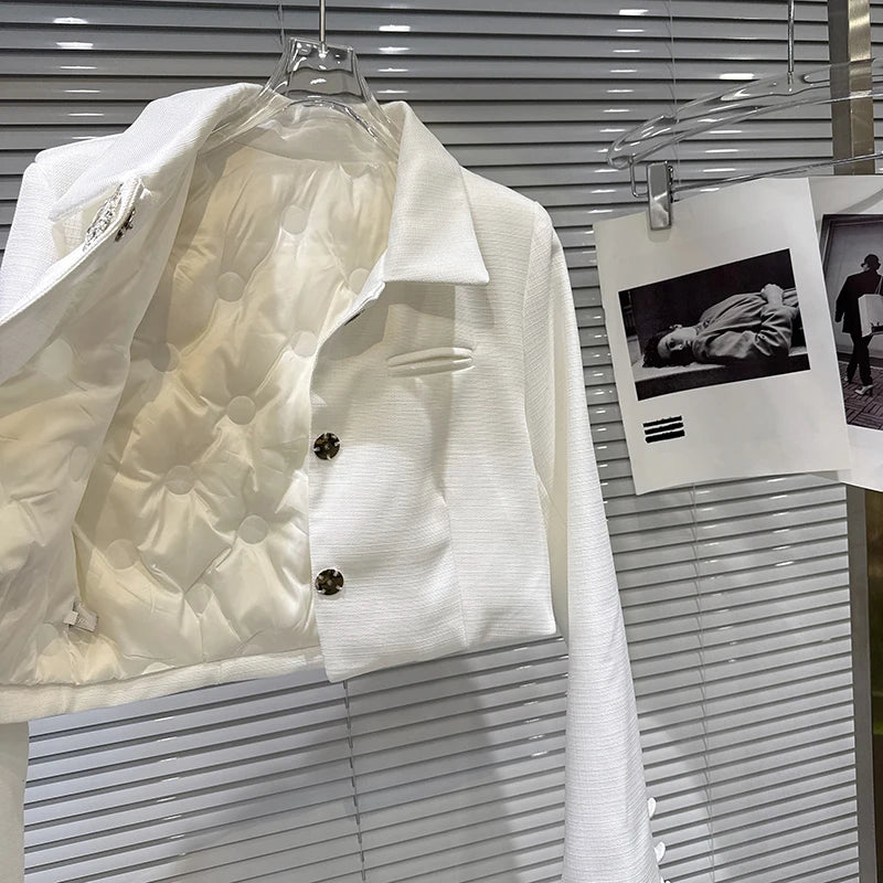 Winter New Fashionable Elegant Big Diamond Buckle Quilted Short Jacket Belted Shorts Women's Two-pieces Set 11A07651