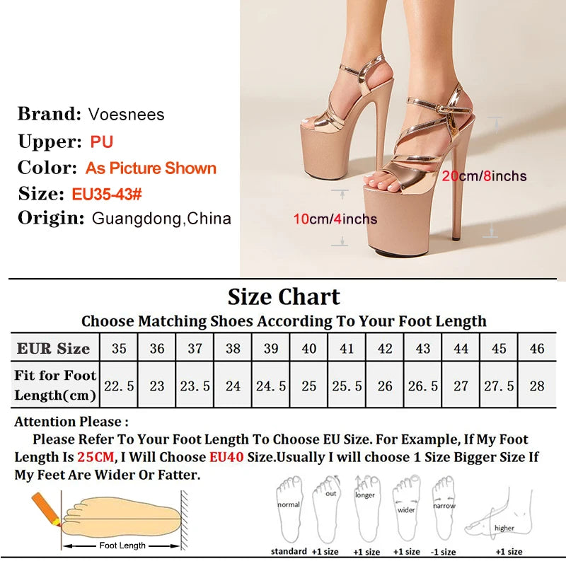 Night Club Sexy 20CM Women Sandals Fashion Pole Dancing Shoes Summer Buckle Strap Plating High Heels 10CM Waterproof Platform