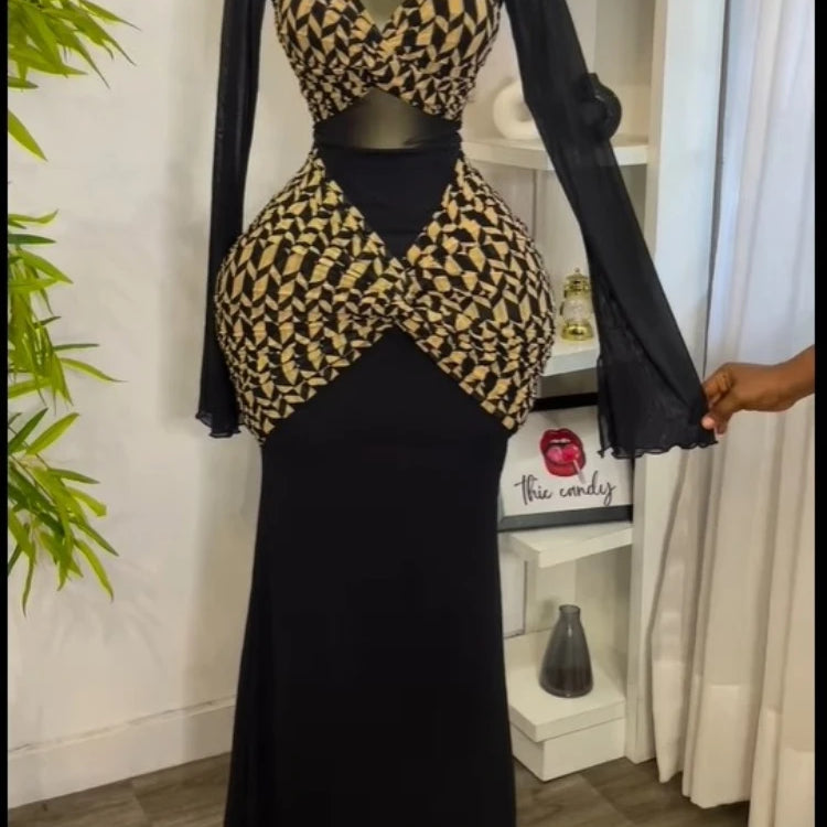 Women Houndstooth Printed Long Sleeve Draped Ruched Bodycon Midi Mini Dress 2025 Vacation Sexy Party Evening Dresses