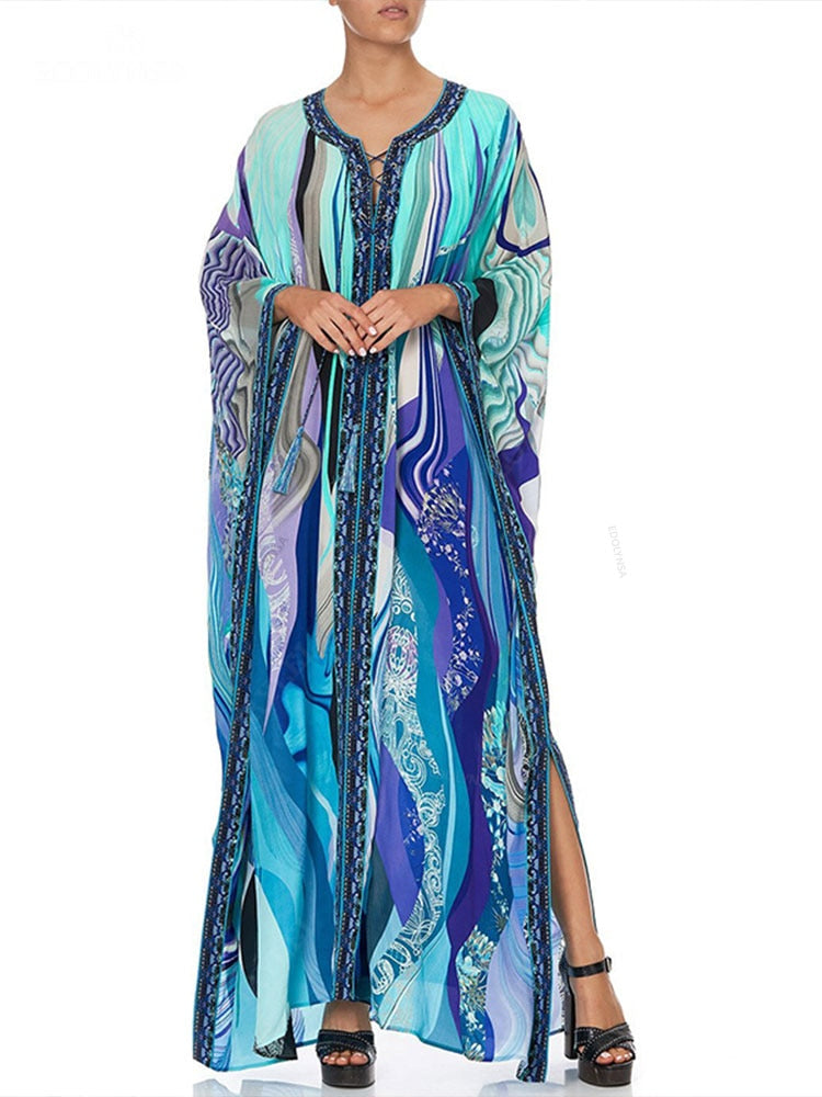 Quick-drying Bohemian Summer Beach Dress Swim Wear Cover Up Tunic Sexy Robe Kaftan