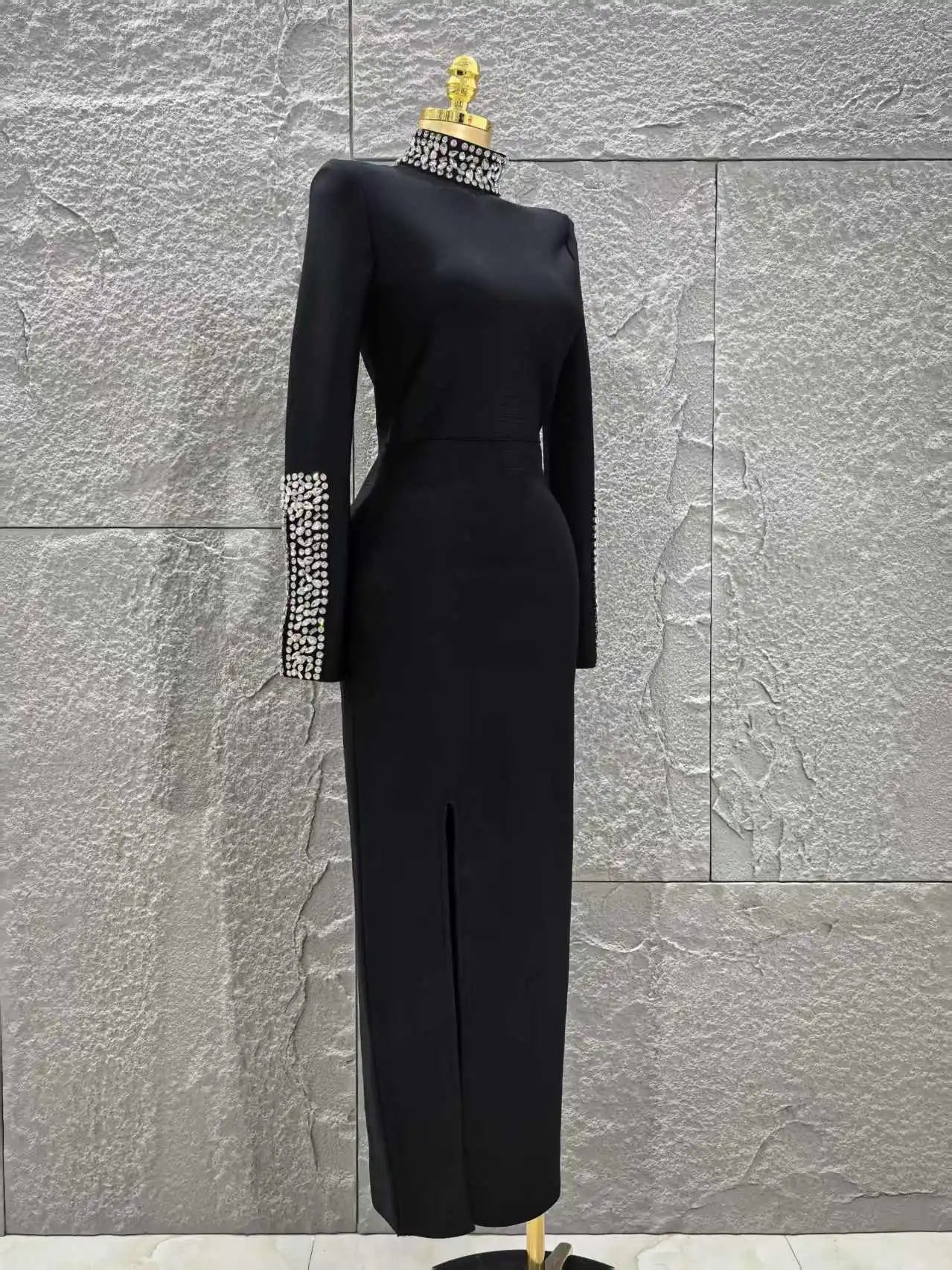 Women Long Sleeve Sexy Shinning Crystal Bodycon Long Bandage Dress Evening Party Celebrate Red Carpet Fashion Outfit Wholesale