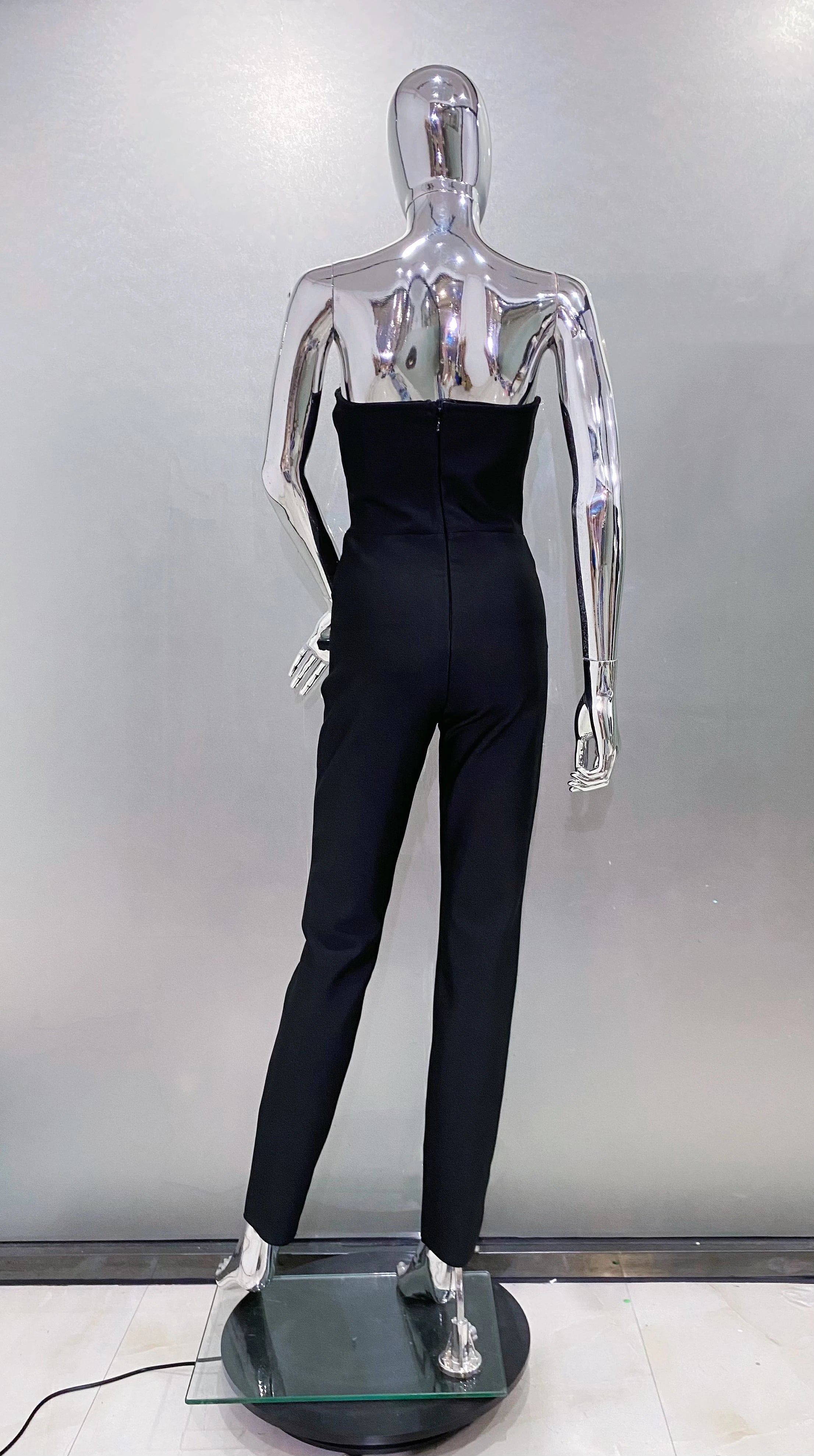 2024 New Fashion Celebrate Sparkly Crystals Women Sexy Strapless Bodycon Bandage Jumpsuit Runway Nightclub Party Wear Wholesale