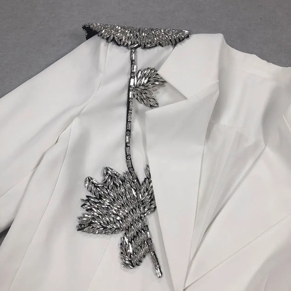 2025 Elegant Women Office OL Blazer Polo Collar Long Sleeve Slim Fit Single breasted Stereoscopic Water Diamond Flower Suit Coat