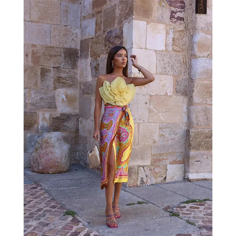 2023 Trendy Flower Camisole Tops Women Vest Sexy Party Club Big Flower Patchwork Camis Tops