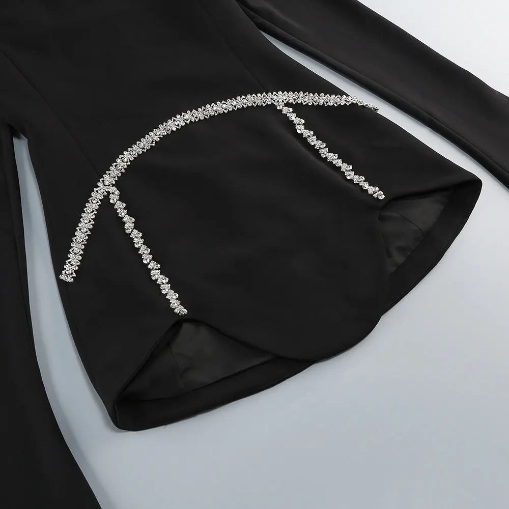 2025 Light Luxury Water Diamond Mini Dress Stand Collar Long Sleeve Bodycon Asymmetric Dress Cocktail Evening Club Party Vestido