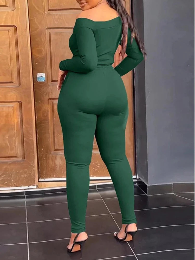 LW Women's Plus Size Pants Set 2025 Spring Sexy Long Sleeve Off Shoulder T-shirts Casual Skinny Pant Sets Women 2 Piece Outfits